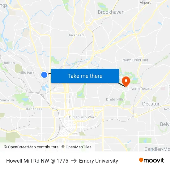 Howell Mill Rd NW @ 1775 to Emory University map