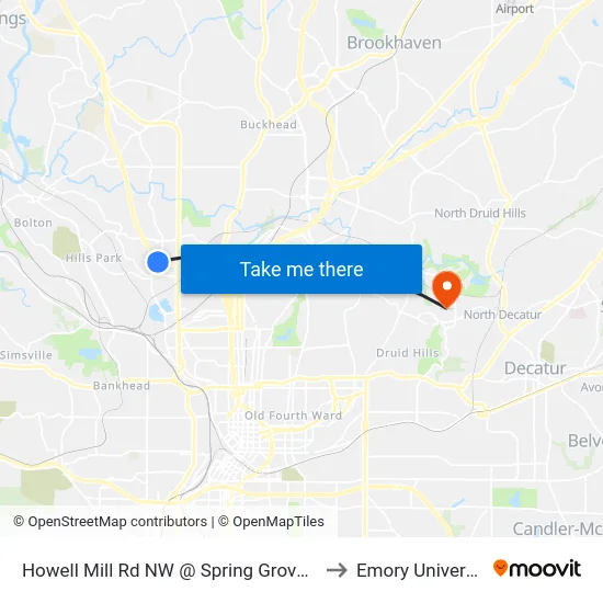 Howell Mill Rd NW @ Spring Grove Ave to Emory University map