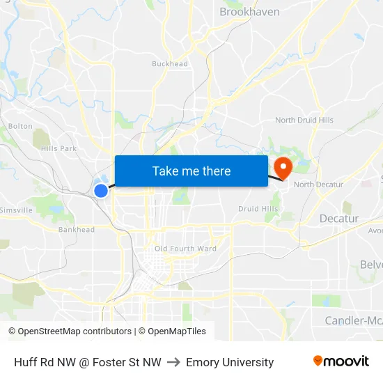 Huff Rd NW @ Foster St NW to Emory University map