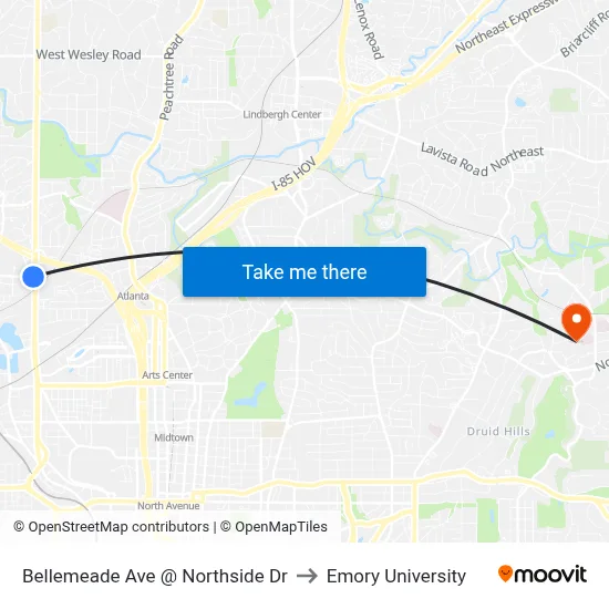 Bellemeade Ave @ Northside Dr to Emory University map