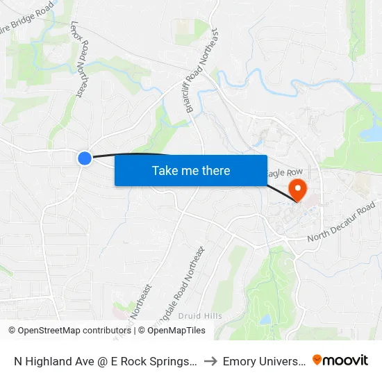 N Highland Ave @ E Rock Springs Rd to Emory University map
