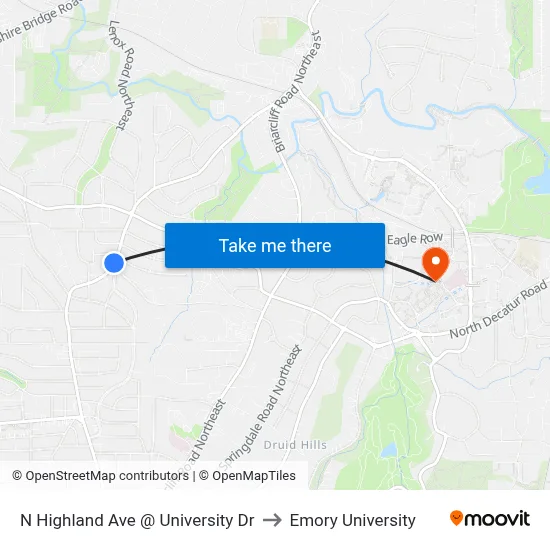 N Highland Ave @ University Dr to Emory University map
