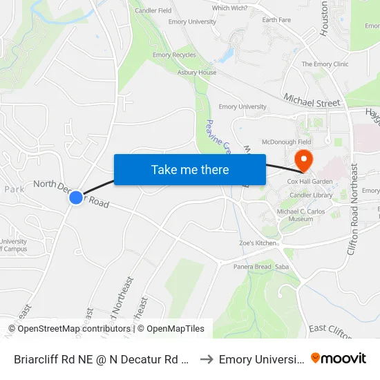 Briarcliff Rd NE @ N Decatur Rd NE to Emory University map