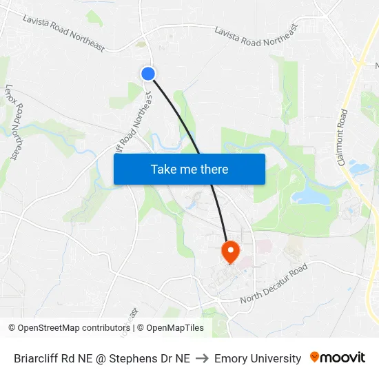 Briarcliff Rd NE @ Stephens Dr NE to Emory University map