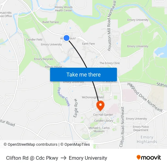 Clifton Rd @ Cdc Pkwy to Emory University map
