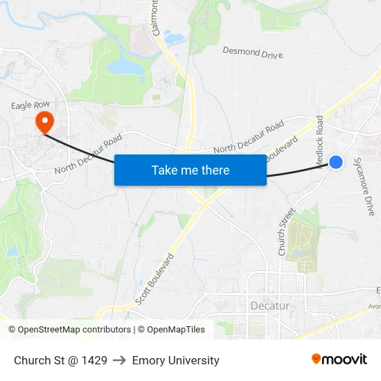 Church St @ 1429 to Emory University map
