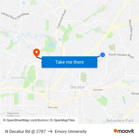 N Decatur Rd @ 2787 to Emory University map