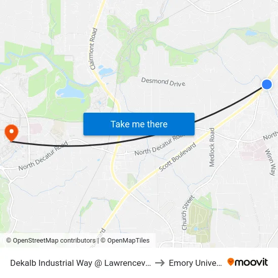 Dekalb Industrial Way @ Lawrenceville Hwy to Emory University map