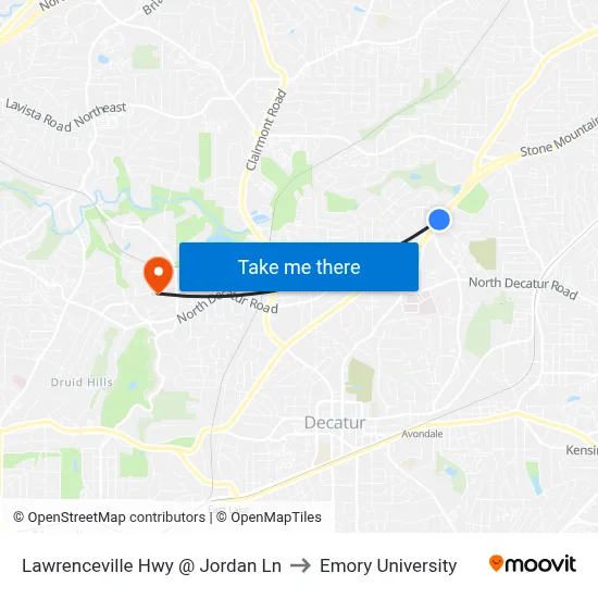 Lawrenceville Hwy @ Jordan Ln to Emory University map