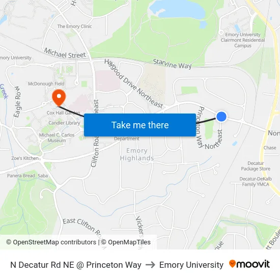 N Decatur Rd NE @ Princeton Way to Emory University map