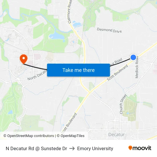 N Decatur Rd @ Sunstede Dr to Emory University map