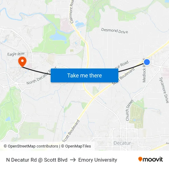 N Decatur Rd @ Scott Blvd to Emory University map