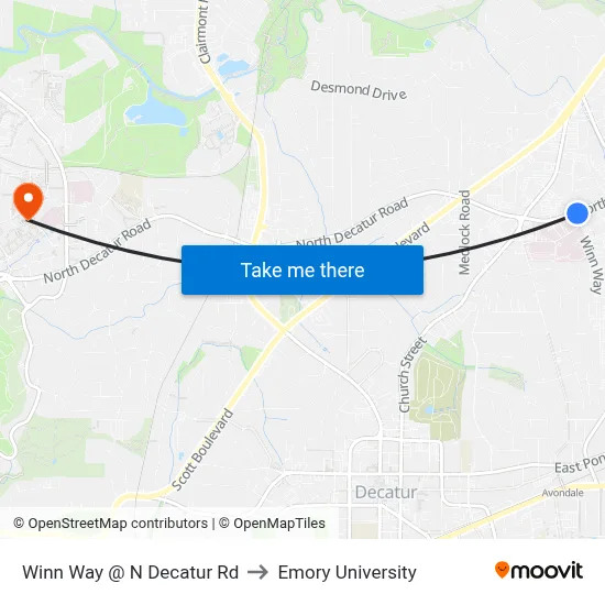 Winn Way @ N Decatur Rd to Emory University map