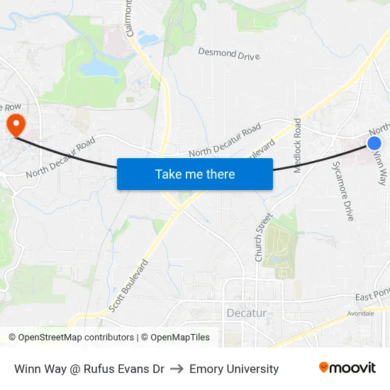 Winn Way @ Rufus Evans Dr to Emory University map