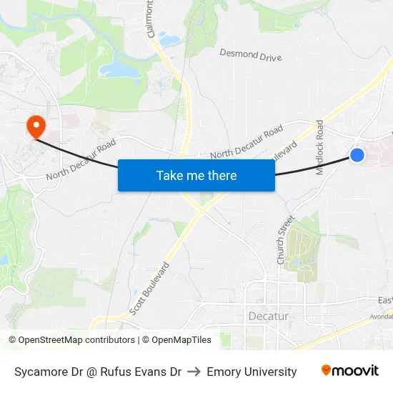 Sycamore Dr @ Rufus Evans Dr to Emory University map