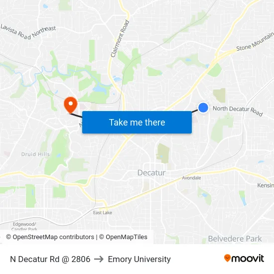N Decatur Rd @ 2806 to Emory University map