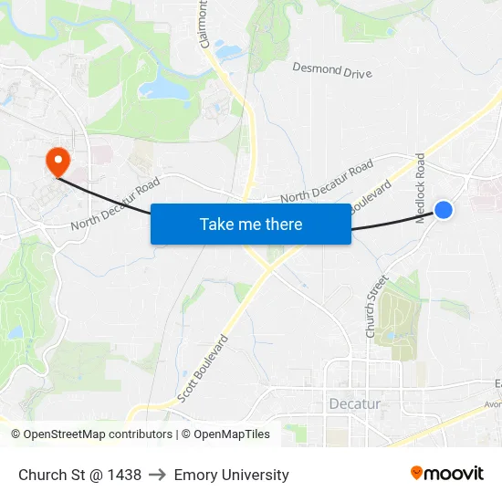 Church St @ 1438 to Emory University map