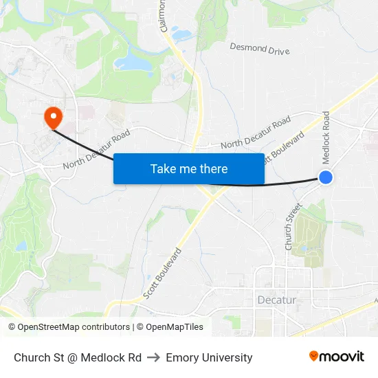 Church St @ Medlock Rd to Emory University map