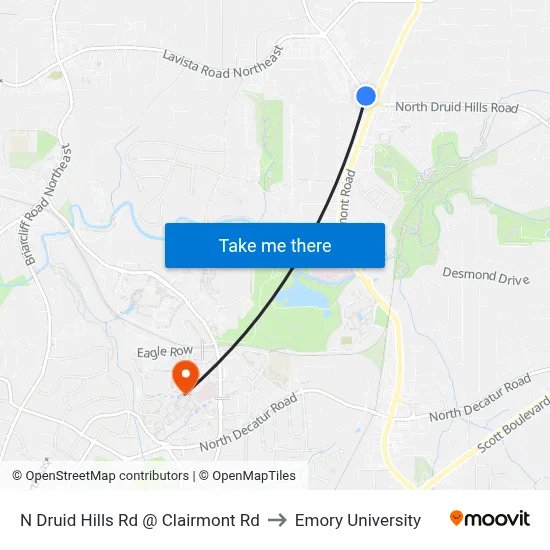 N Druid Hills Rd @ Clairmont Rd to Emory University map