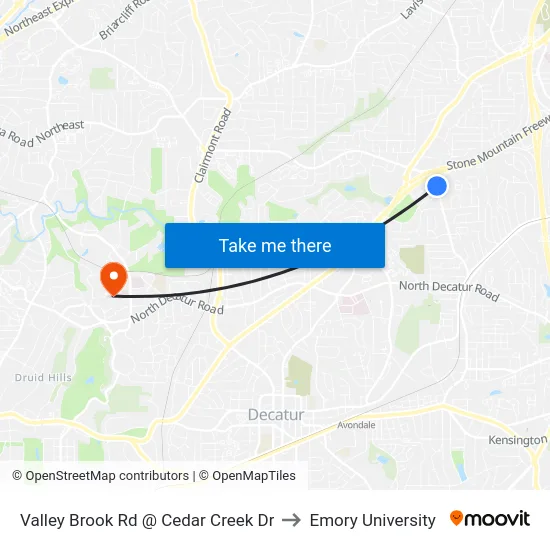 Valley Brook Rd @ Cedar Creek Dr to Emory University map