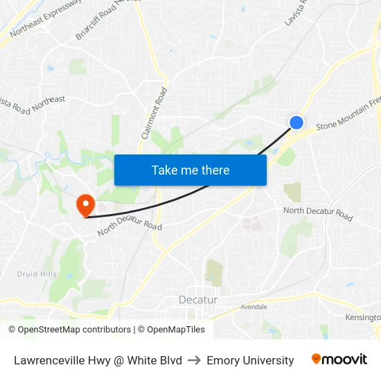 Lawrenceville Hwy @ White Blvd to Emory University map