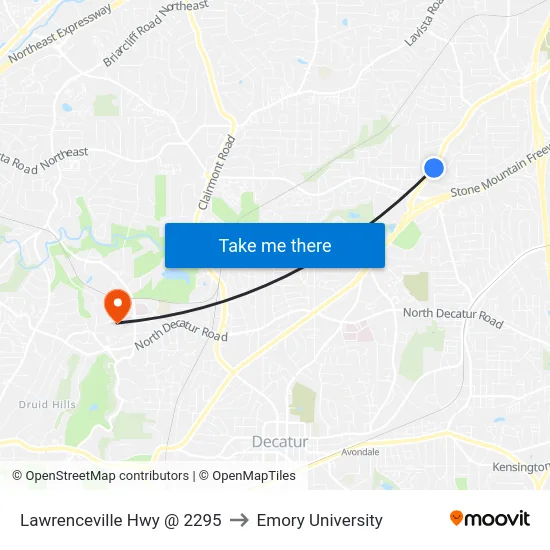 Lawrenceville Hwy @ 2295 to Emory University map