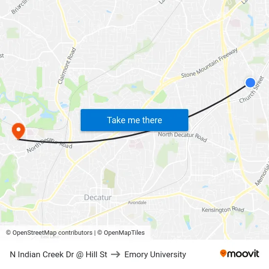 N Indian Creek Dr @ Hill St to Emory University map