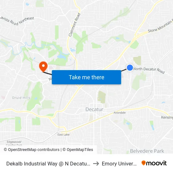 Dekalb Industrial Way @ N Decatur Rd to Emory University map