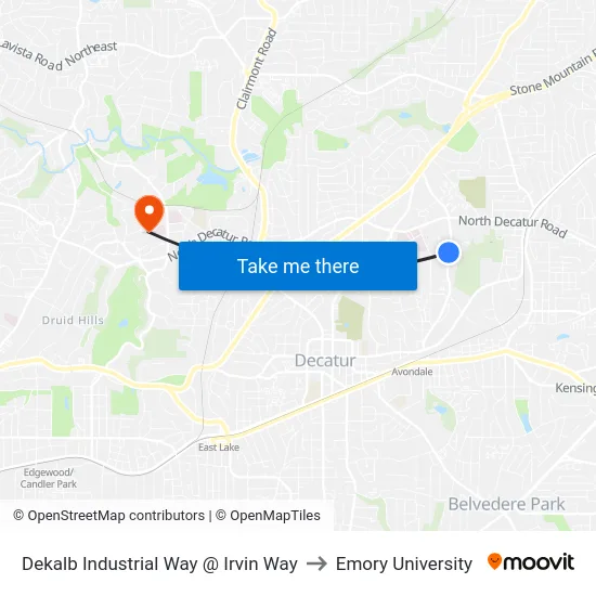 Dekalb Industrial Way @ Irvin Way to Emory University map