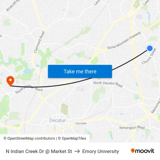 N Indian Creek Dr @ Market St to Emory University map
