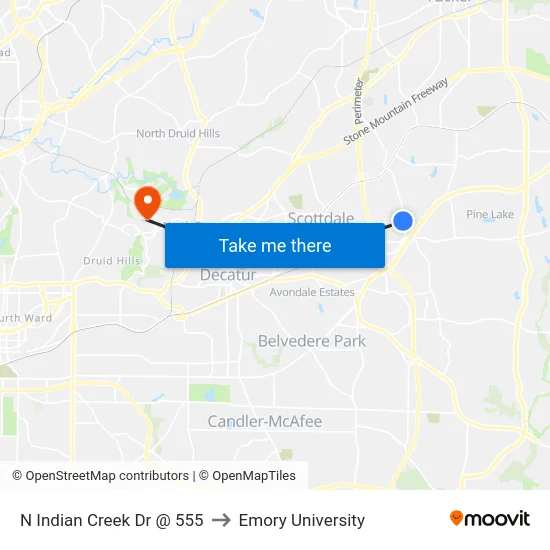 N Indian Creek Dr @ 555 to Emory University map