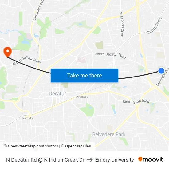 N Decatur Rd @ N Indian Creek Dr to Emory University map