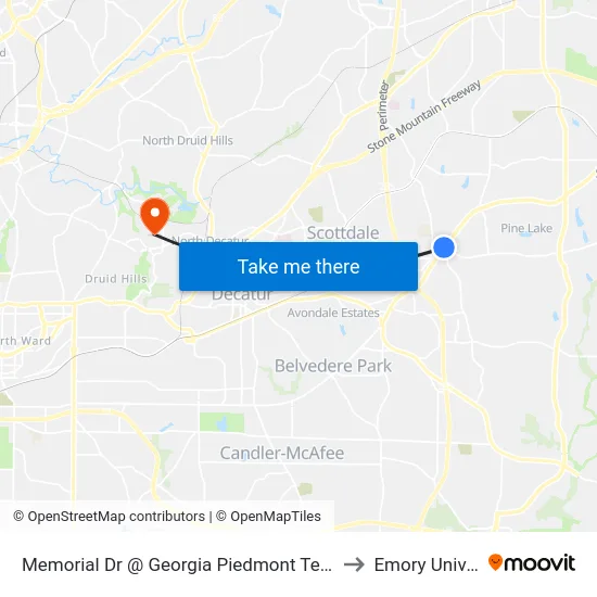 Memorial Dr @ Georgia Piedmont Tech College Dr to Emory University map