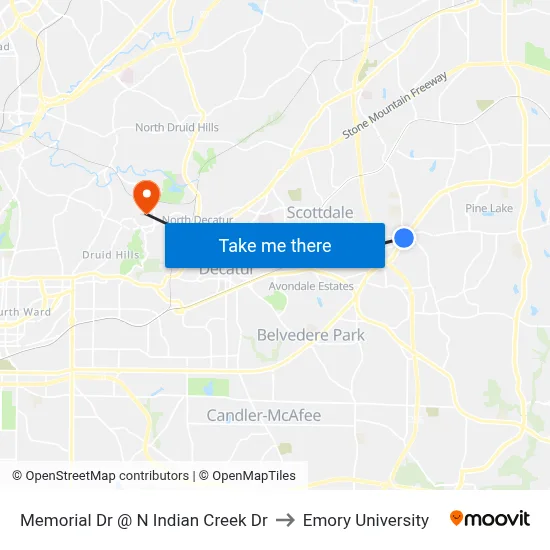 Memorial Dr @ N Indian Creek Dr to Emory University map