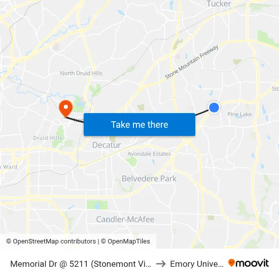 Memorial Dr @ 5211 (Stonemont Village Sc) to Emory University map