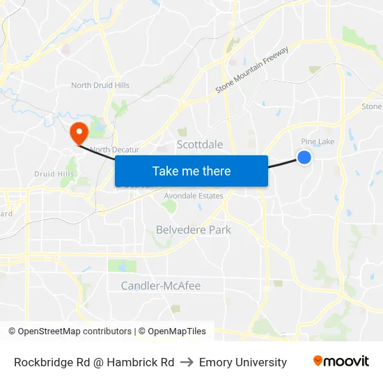 Rockbridge Rd @ Hambrick Rd to Emory University map
