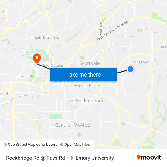 Rockbridge Rd @ Rays Rd to Emory University map