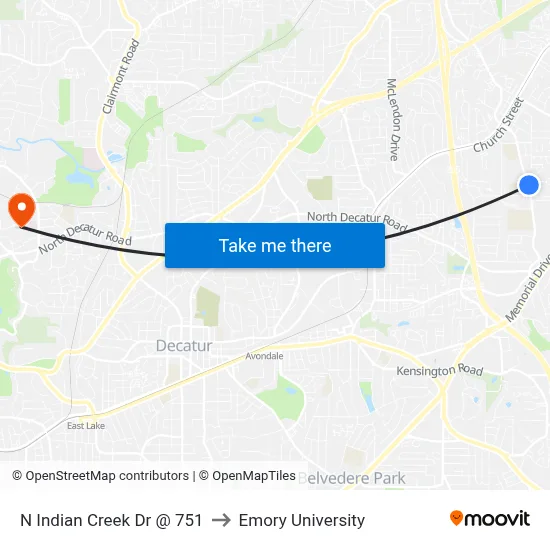 N Indian Creek Dr @ 751 to Emory University map