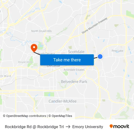 Rockbridge Rd @ Rockbridge Trl to Emory University map