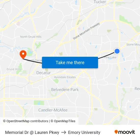 Memorial Dr @ Lauren Pkwy to Emory University map