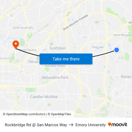 Rockbridge Rd @ San Marcos Way to Emory University map