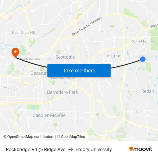 Rockbridge Rd @ Ridge Ave to Emory University map
