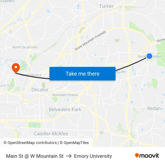 Main St @ W Mountain St to Emory University map
