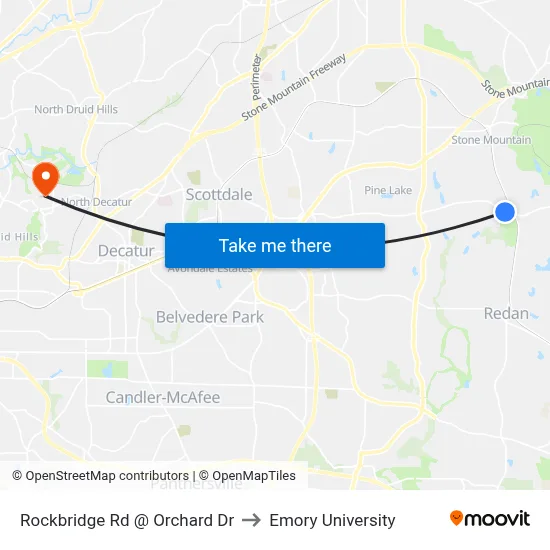 Rockbridge Rd @ Orchard Dr to Emory University map
