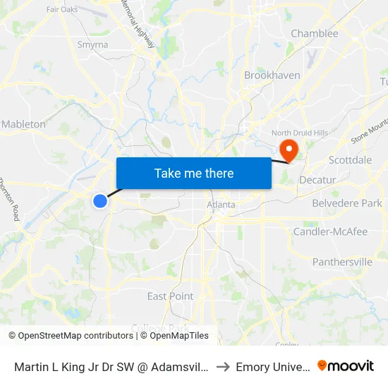 Martin L King Jr Dr SW @ Adamsville Dr SW to Emory University map