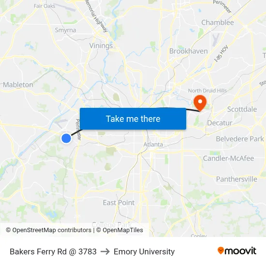 Bakers Ferry Rd @ 3783 to Emory University map