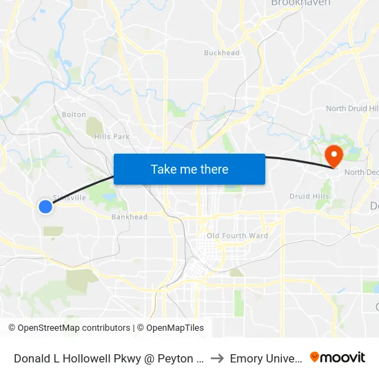 Donald L Hollowell Pkwy @ Peyton Ave NW to Emory University map