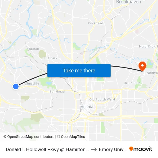Donald L Hollowell Pkwy @ Hamilton E Holmes Dr to Emory University map