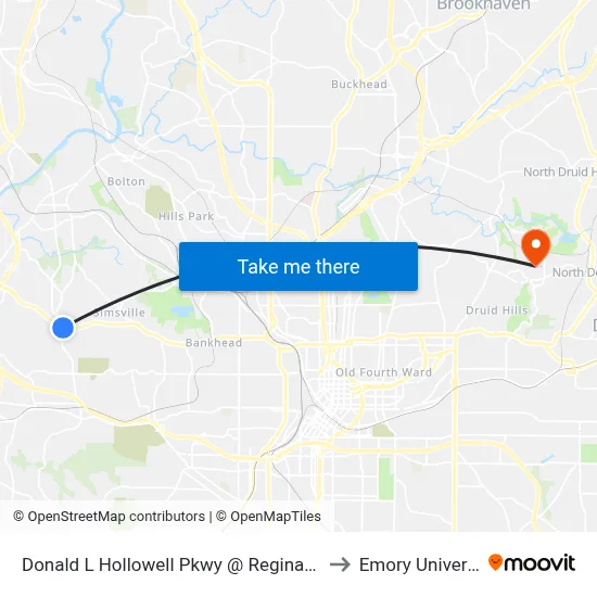 Donald L Hollowell Pkwy @ Regina Dr NW to Emory University map
