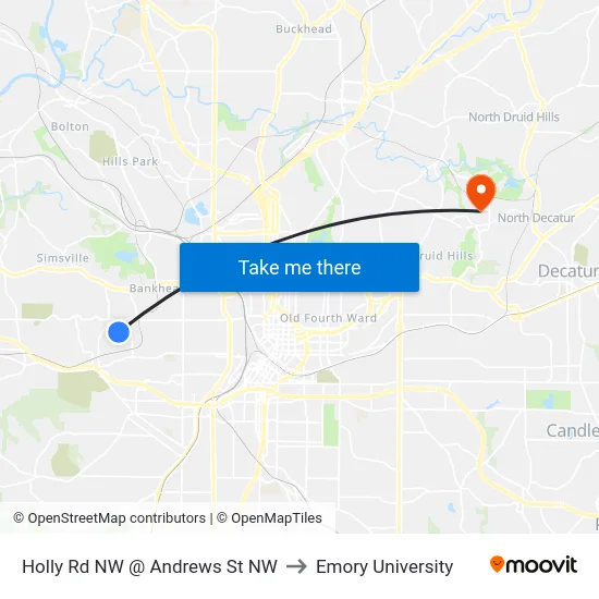 Holly Rd NW @ Andrews St NW to Emory University map